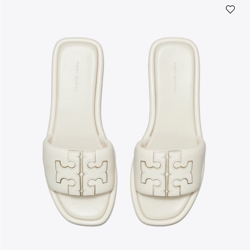 NIB TORY BURCH DOUBLE T SPORT LOGO SLIDE SHOE light cream gold 7.5